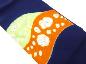 縮緬地絞り変わり横段に花葉模様名古屋帯